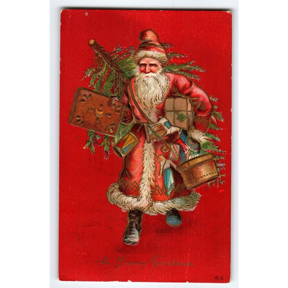 Santa Claus Christmas Postcard Old World Gold Long Suit Coat Nash Series 29